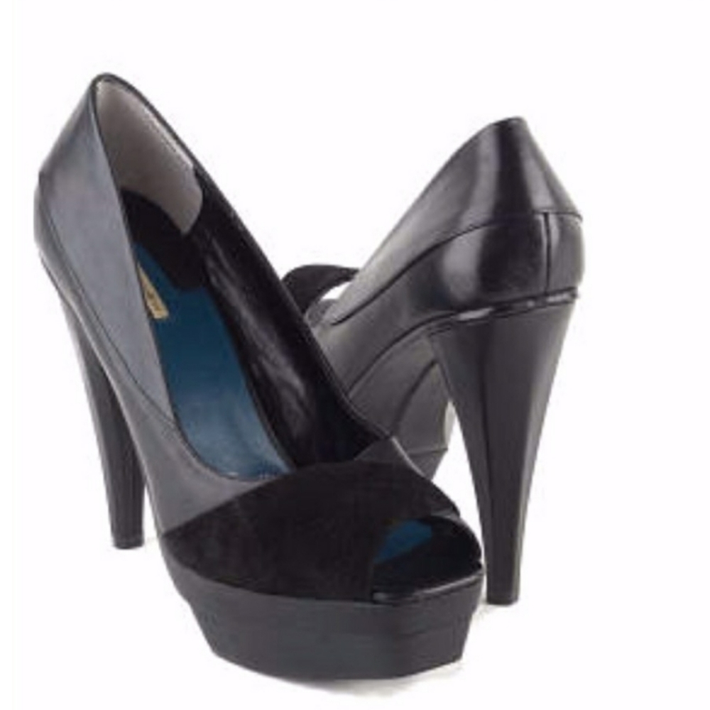 Max Studio Randy heel platform black leather suede women shoes size 8.5M